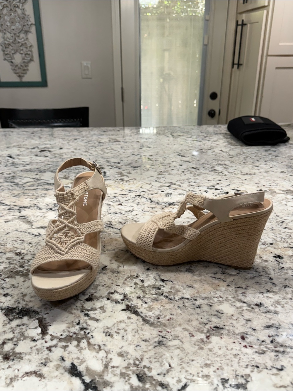Braided Beige Wedge Sandals with Ankle Strap - Women's Summer Wedges